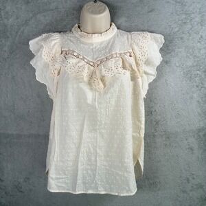Loft Top Womens XXS Eyelet Lace Ruffle Textured Feminine Romantic Cottage Boho
